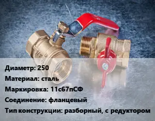 Кран металлический 250 сталь 11с67пСФ фланцевый разборный, с редуктором